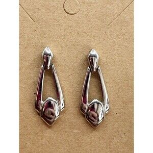 Sarah Coventry Vintage Silver Tone Door Knocker Earrings Retro Mod Minimalist